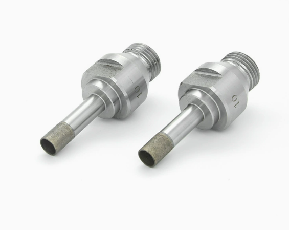 Glass drilling bit with threaded tip