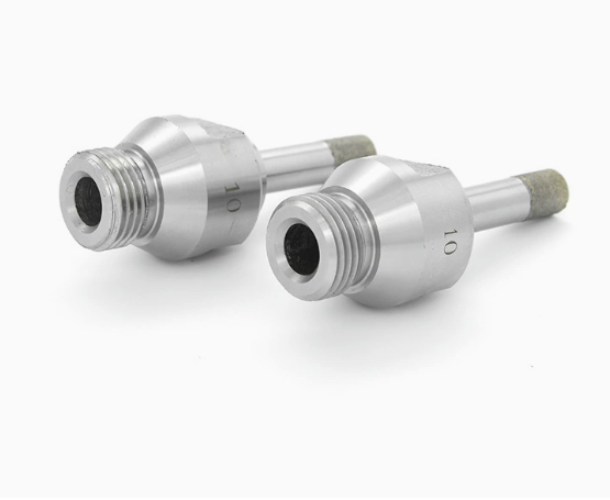 Glass drilling bit with threaded tip