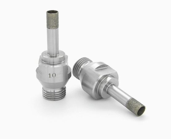 Glass drilling bit with threaded tip