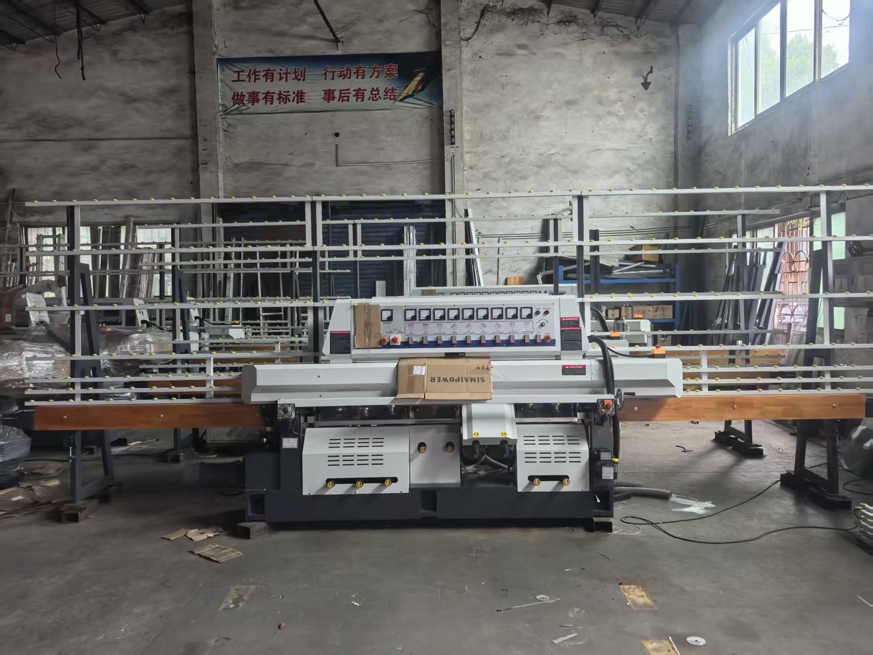 Automatic Glass Straight Line Edging Polishing Grinding Beveling Mitering Round Pencil Processing Edger Line Machine Machinery
